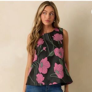 Floral Sleeveless Top - Black and Pink